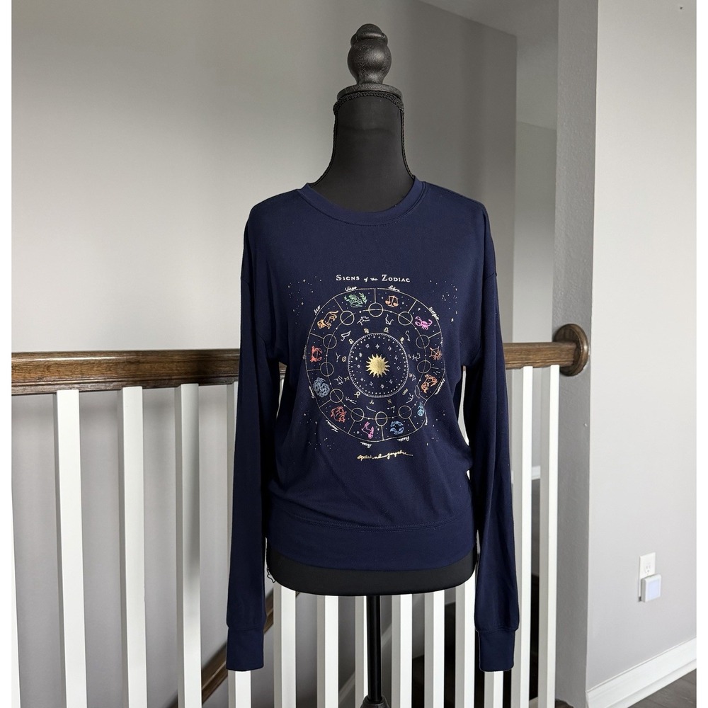 Spiritual Gangster Long Sleeve Cropped Zodiac Astrology Top Small Athleisure